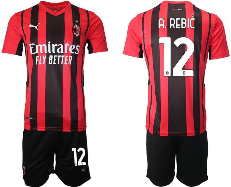 Ante Rebić #12 AC Milan Herren Heimtrikot Trikotsatz Kurzarm + Kurze Hosen