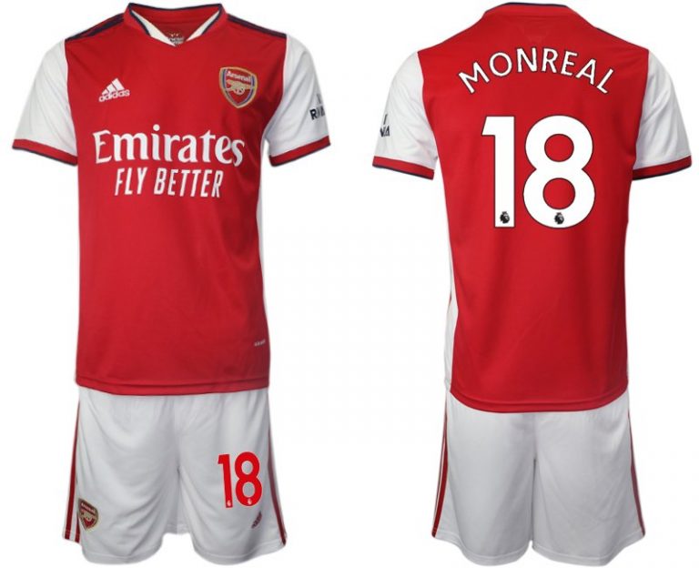 Arsenal F.C. Heimtrikot 2022 Herren Kurzarm rot mit Aufdruck Monreal 18 + Kurze Hosen