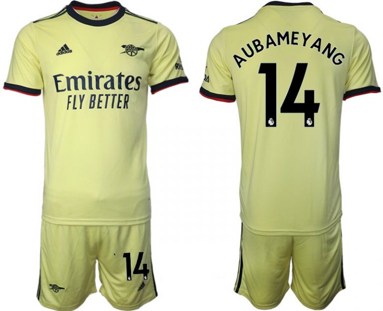 AUBAMEYANG 14# Trikotsatz FC Arsenal Gelbe Trikots Auswärts 2022 + Kurze Hosen