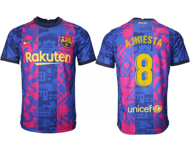 Drittes Trikot FC Barcelona Herren 2021/22 in blau mit Aufdruck A.Iniesta 8