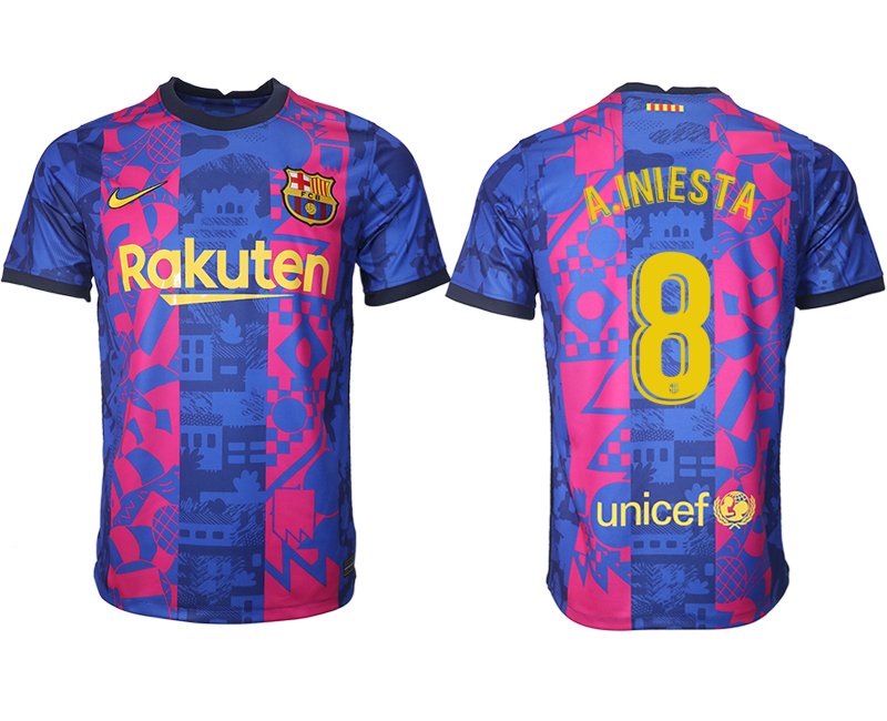 Drittes Trikot FC Barcelona Herren 2021/22 in blau mit Aufdruck A.Iniesta 8