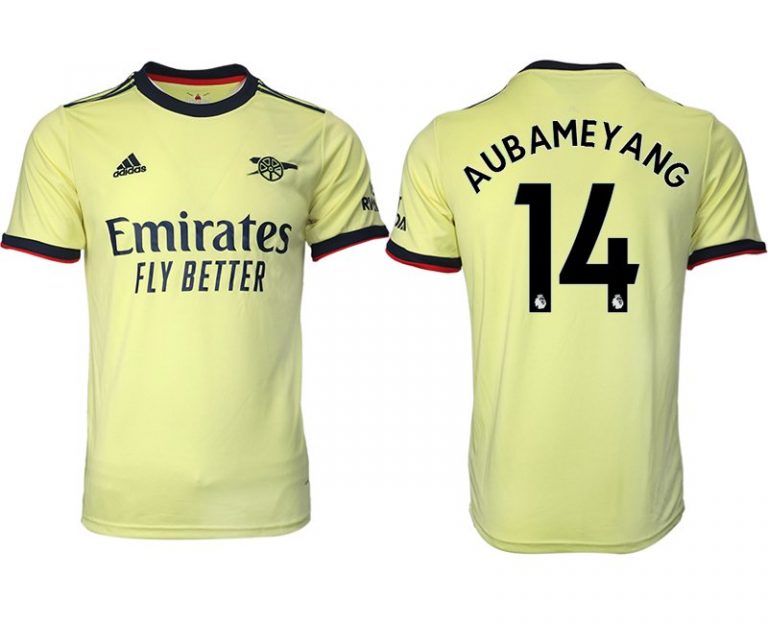 FC Arsenal London Auswärts Trikot 2022 Gelb mit Aufdruck AUBAMEYANG 14