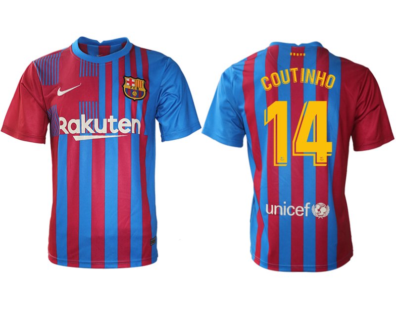 FC Barcelona 21/22 Herren Heimtrikot blau/rot mit Coutinho 14 Individualdruck gelb