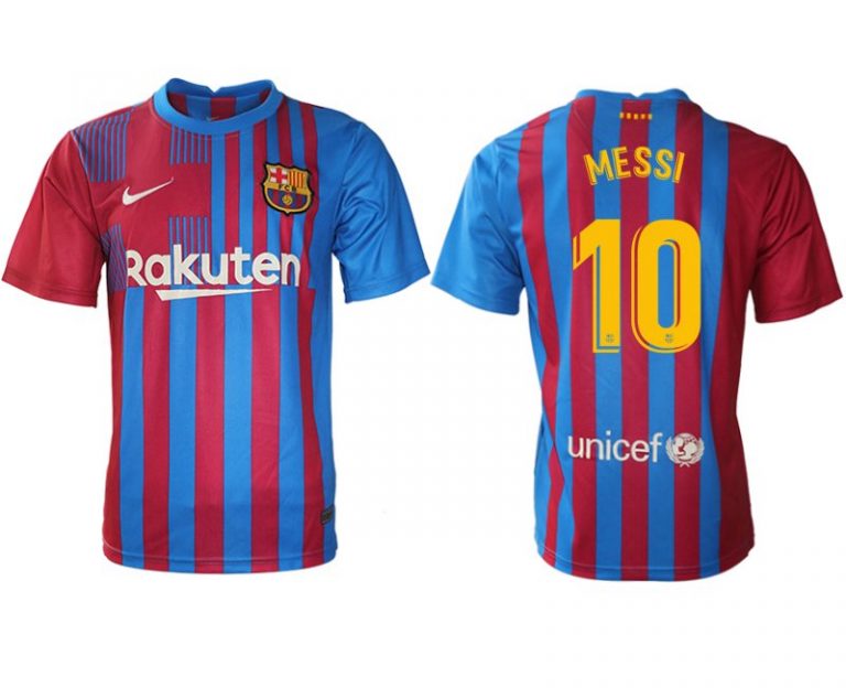 FC Barcelona 21/22 Herren Heimtrikot blau/rot mit MESSI 10 Individualdruck gelb