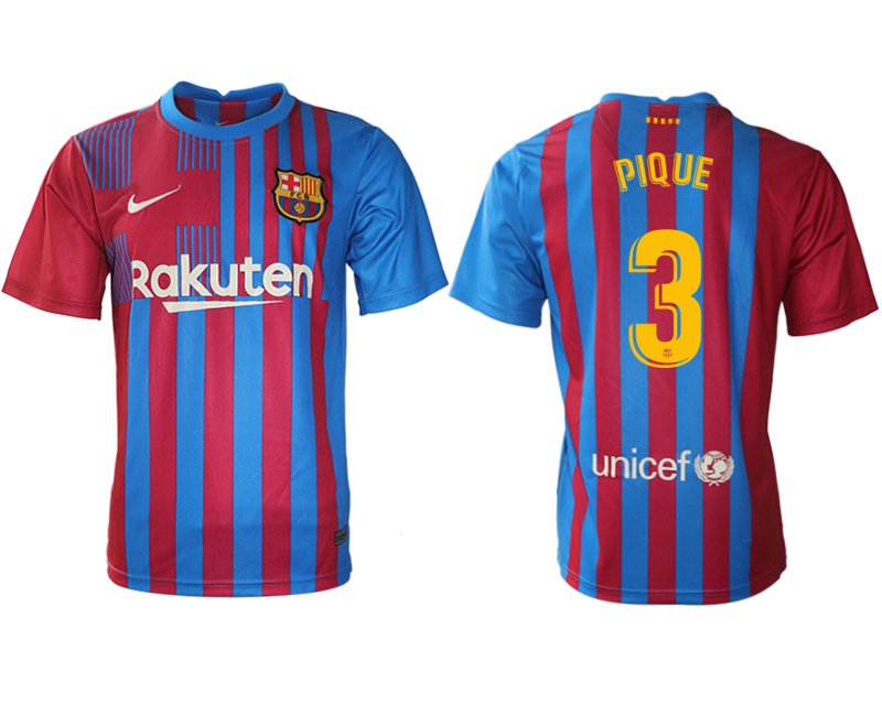 FC Barcelona 21/22 Herren Heimtrikot blau/rot mit PIQUE 3 Individualdruck gelb