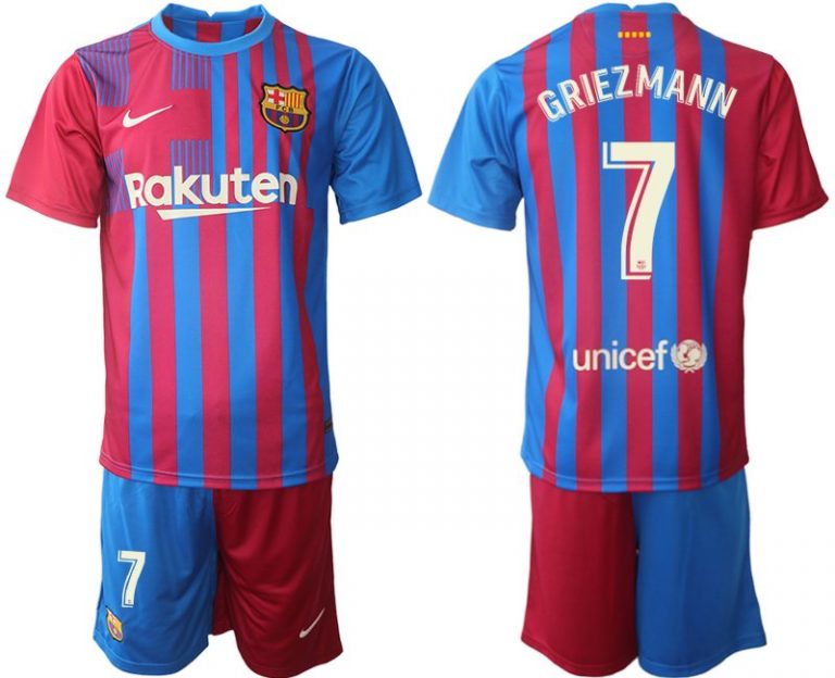 FC Barcelona Heimtrikot 2021/22 Herren Fußballtrikots blau mit Aufdruck Griezmann 7-1