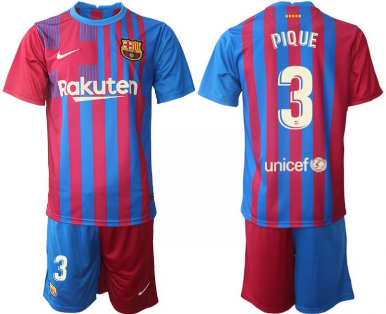 FC Barcelona Heimtrikot 2021/22 Herren Fußballtrikots blau mit Aufdruck PIQUE 3-1