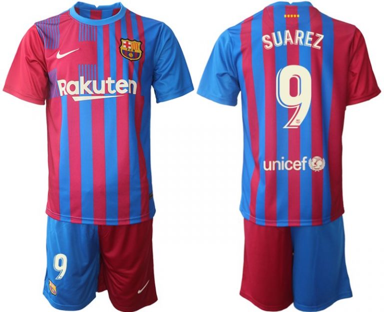 FC Barcelona Heimtrikot 2021/22 Herren Fußballtrikots blau mit Aufdruck SUAREZ 9