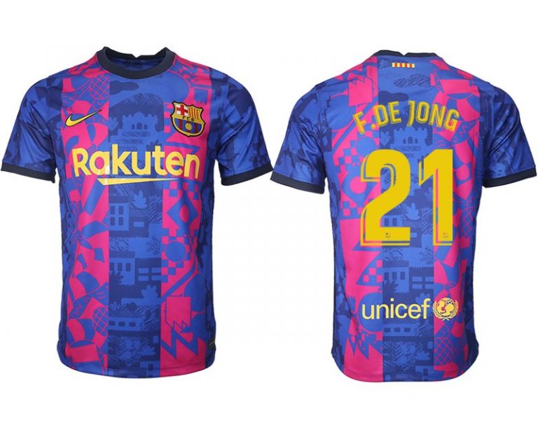 FC Barcelona Herren Drittes Trikot 21/22 dunkelblau/gelb mit Aufdruck F.DE JONG 21