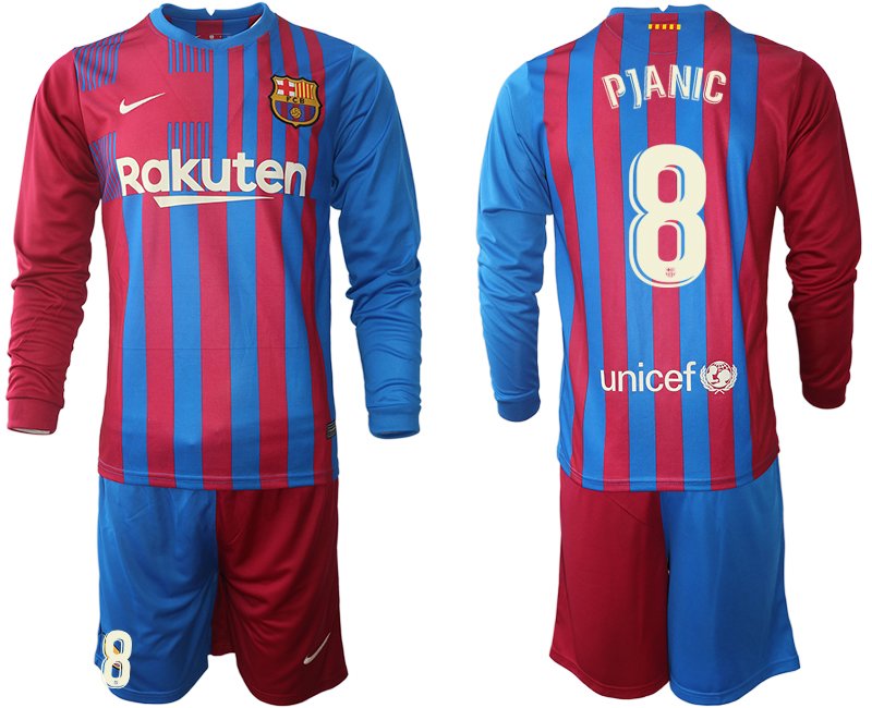 FC Barcelona Herren Heimtrikot 21/22 Miralem Pjanic 8# Langarm + Kurze Hosen