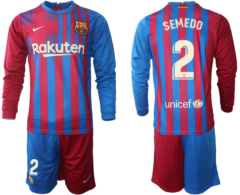 FC Barcelona Nelson Semedo 2# Herren 2021/22 Heimtrikot Langarm + Kurze Hosen