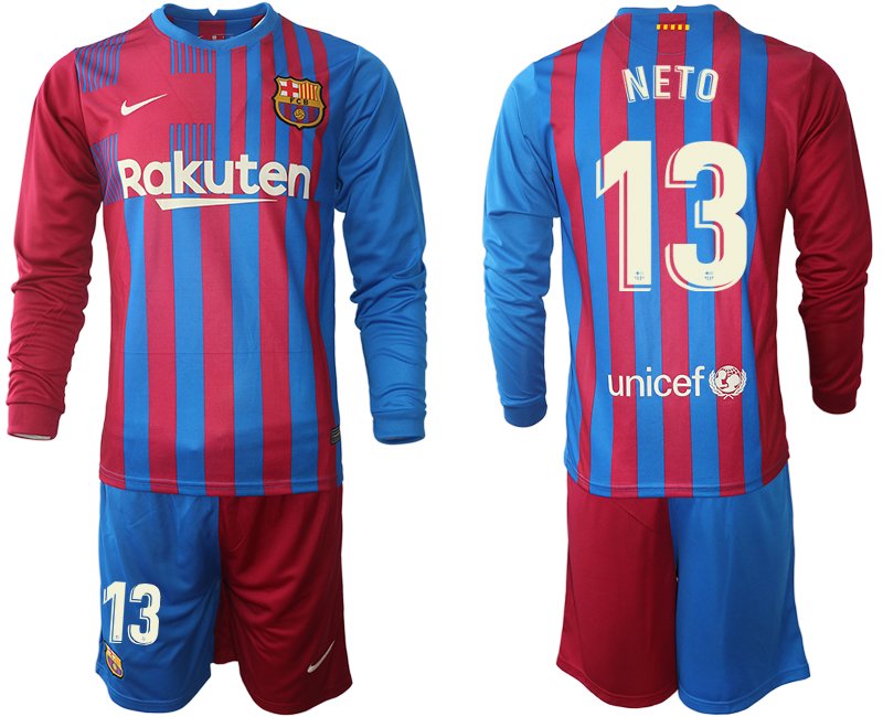 FC Barcelona Neto 13# Fußballtrikots Offizielles Set 21/22 Langarm + Kurze Hosen