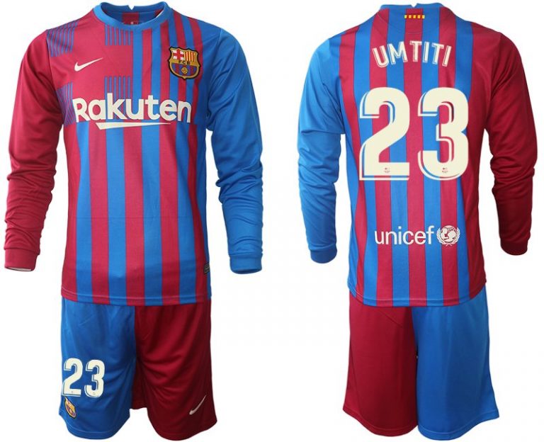 FC Barcelona Samuel Umtiti23# Herren Home Fußballtrikot Langarm + Kurze Hosen