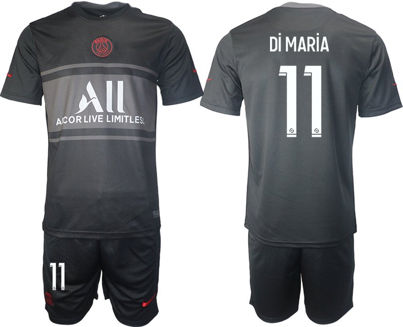 Fußball Trikotsatz PSG Ausweichtrikot 2021/2022 schwarz/grau mit Aufdruck Di María 11