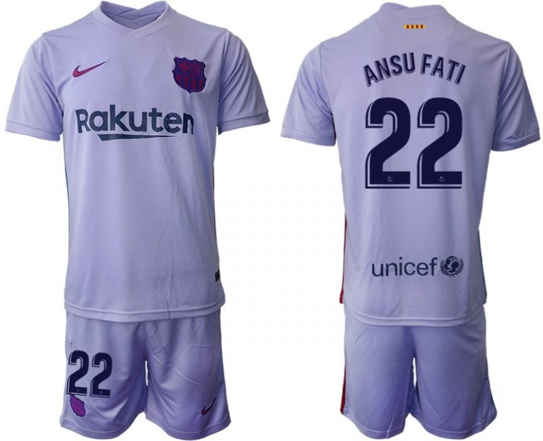 Herren Fußballtrikot FC Barcelona 2021/22 Auswärtstrikot lila/gelb mit Aufdruck ANSU FATI 22-1