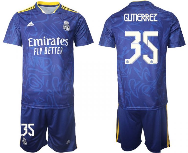 Herren Trikot Away Blau Real Madrid Auswärtstrikot 2022 mit Aufdruck Gutierrez 35