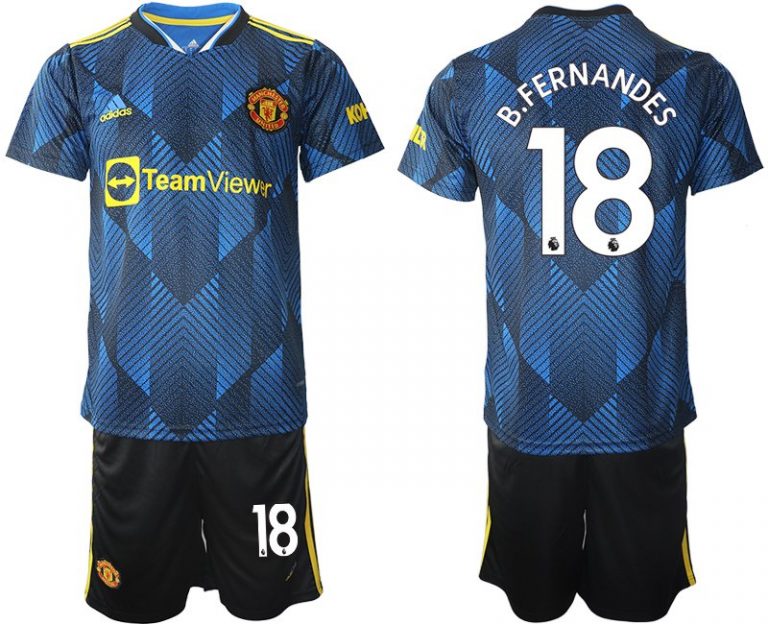 Manchester United Ausweichtrikot 2022 blau mit Aufdruck B.Fernandes 18-1