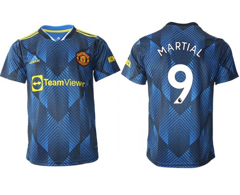 Manchester United Ausweichtrikot 2022 blau mit Aufdruck Martial 9