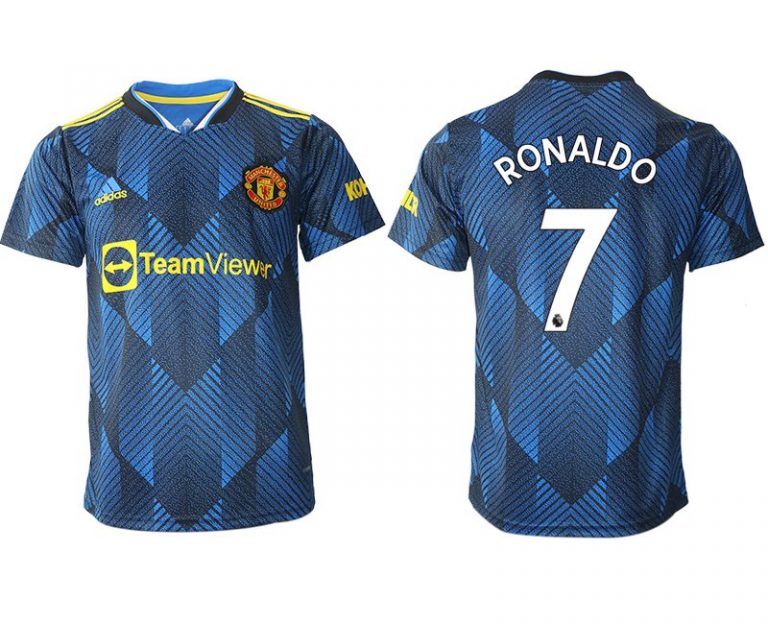 Manchester United Ausweichtrikot 2022 blau mit Aufdruck Ronaldo 7