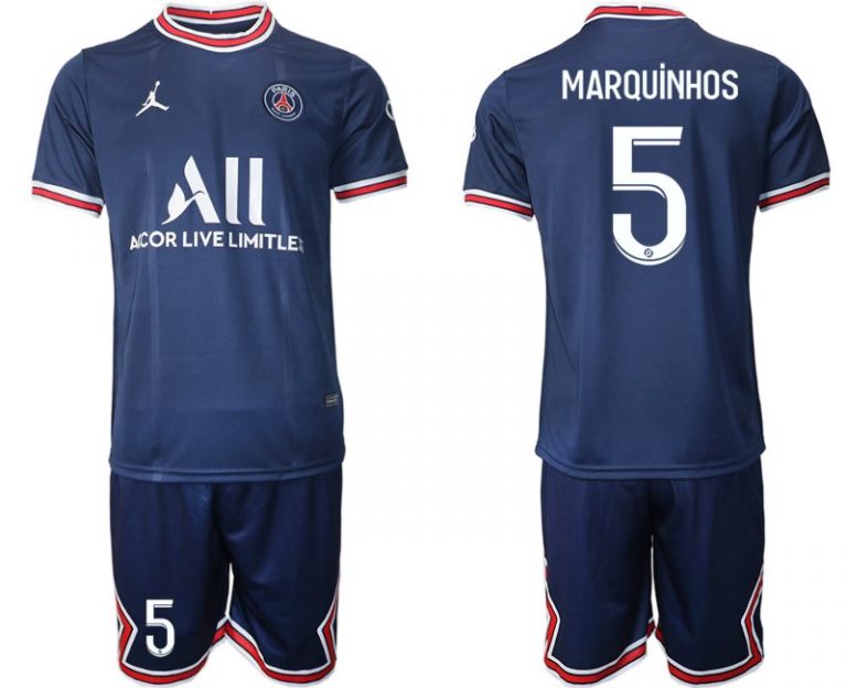 Paris Saint Germain Heimtrikot 2021/22 dunkelblau/weiß mit Aufdruck Marquinhos 5-1