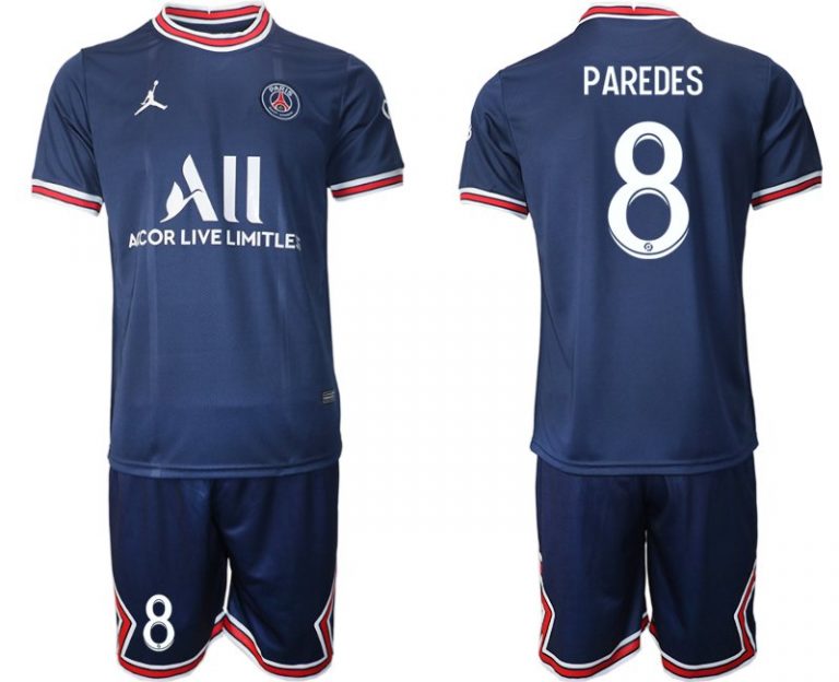 Paris Saint Germain Heimtrikot 2021/22 dunkelblau/weiß mit Aufdruck Paredes 8-1