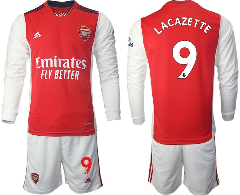 Personalisierbar Home Langarmtrikot Arsenal 2022 mit Aufdruck Lacazette 9