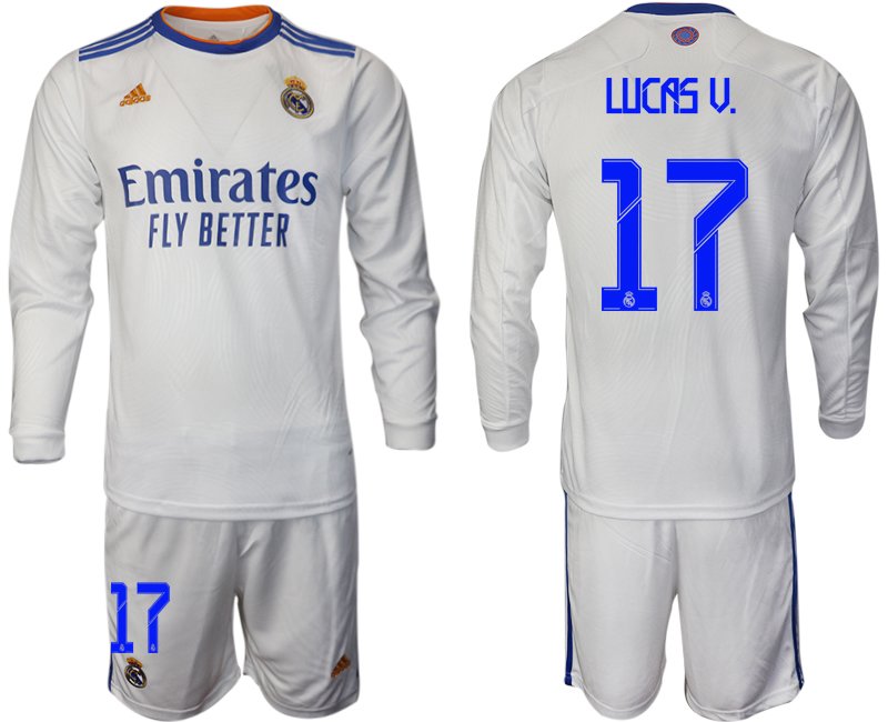 Real Madrid Heimtrikot 2022 weiß Langarm Trikotsatz mit Aufdruck Lucas V. 17