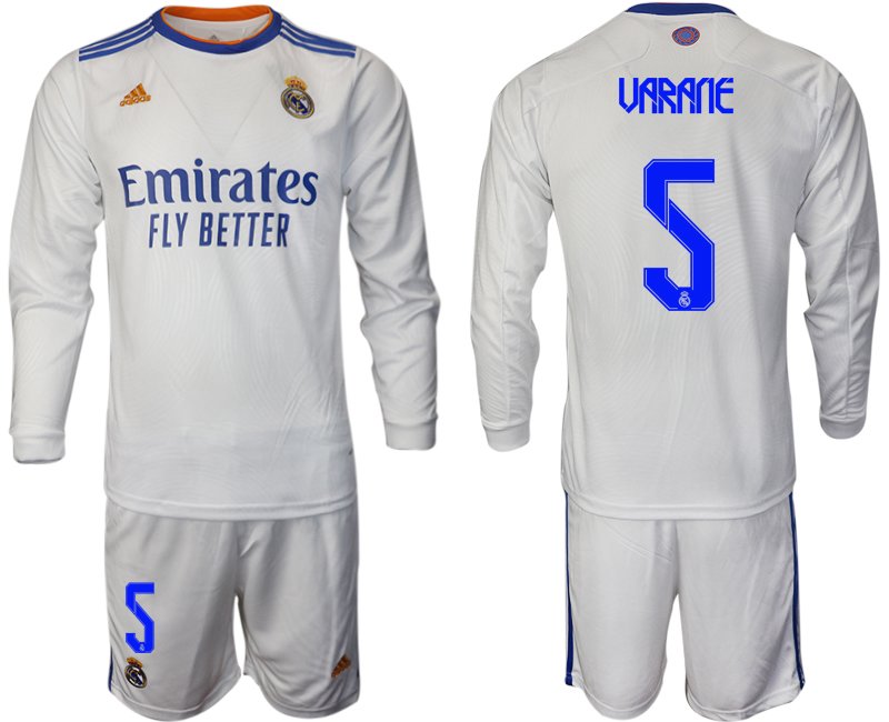 Real Madrid Heimtrikot 2022 weiß Langarm Trikotsatz mit Aufdruck Varane 5