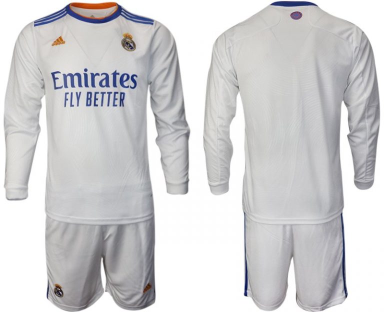 Real Madrid Herren Heimtrikot 2022 weiß Langarm Trikotsatz