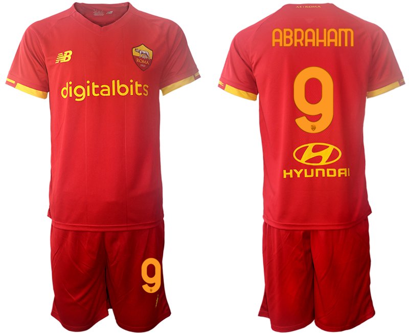 AS Roma 2022 Heimtrikot rot Trikotsatz Kurzarm + Kurze Hosen ABRAHAM 9