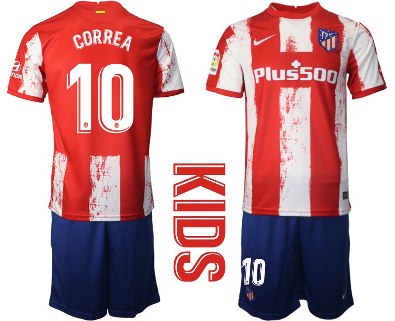 Atlético de Madrid Heimtrikot in rot 2021/2022 für Kinder mit Aufdruck CORREA 10