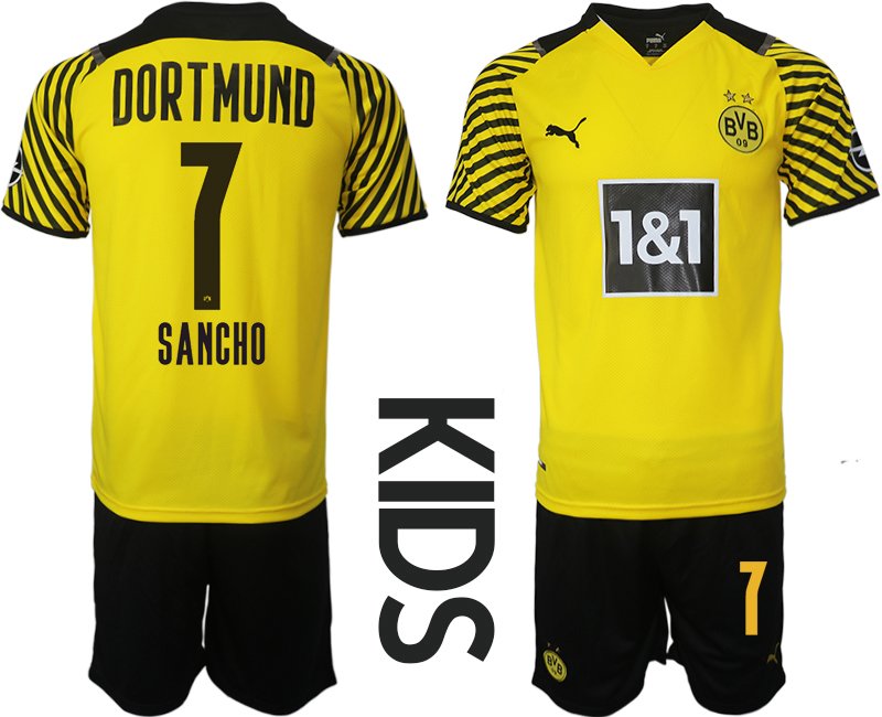 BVB Borussia Dortmund Heimtrikot in gelb 2022 für Kinder mit Aufdruck Sancho 7