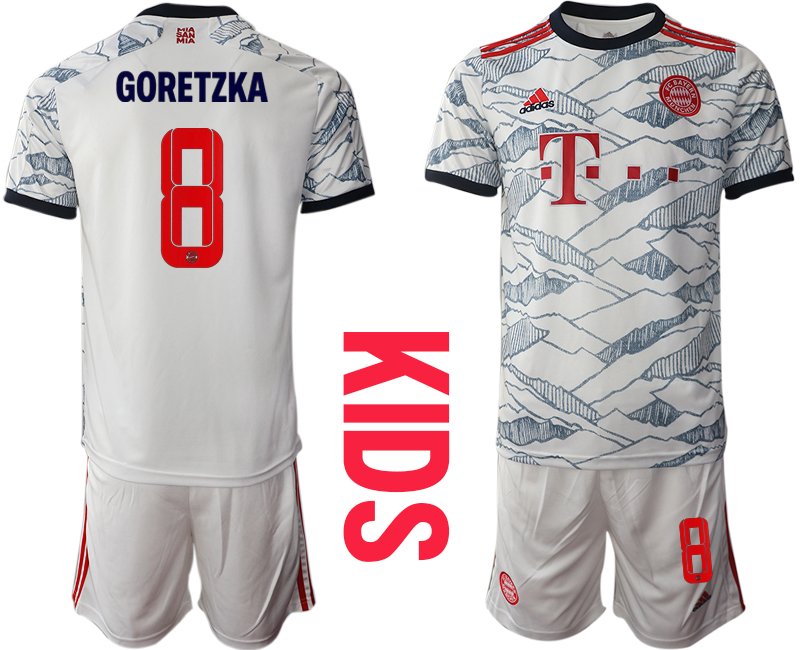 FC Bayern München Ausweichtrikot weiß 2022 für Kinder mit Aufdruck Goretzka 8