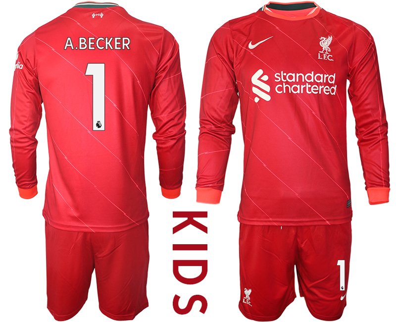 FC Liverpool Heimtrikot 2021/22 Trikotsatz Langarm in rot für Kinder A.BECKER 1