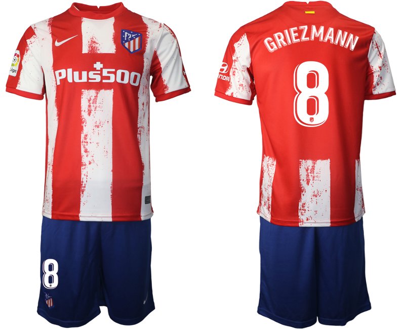 Fußball Trikotsatz Atletico Madrid 2021/22 Heimtrikot in rot mit Aufdruck GRIEZMANN 8