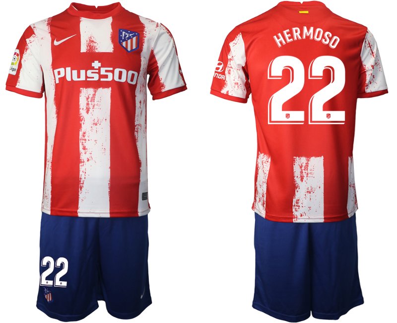 Fußball Trikotsatz Atletico Madrid 2021/22 Heimtrikot in rot mit Aufdruck HERMOSO 22