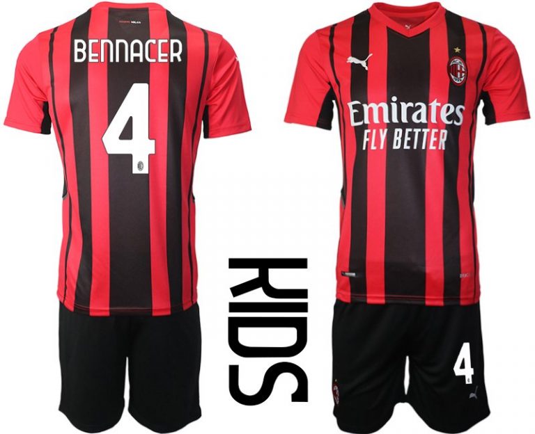 Fußballtrikot AC Milan Ismaël Bennacer #4 kinder Heim Trikotsatz Kurzarm + Kurze Hosen