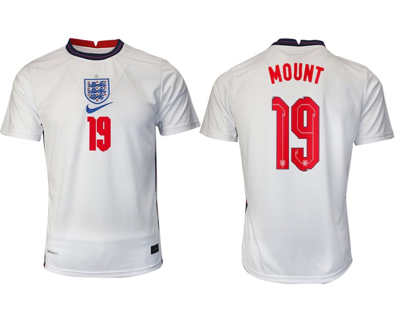 Fußballtrikot Kurzarm England Heimtrikot EM 2022 weiß/blau mit Aufdruck MOUNT 19