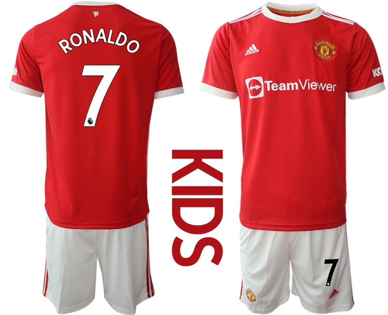 Fußballtrikots Manchester United Heimtrikot 2022 Kinder rot mit Aufdruck Ronaldo 7