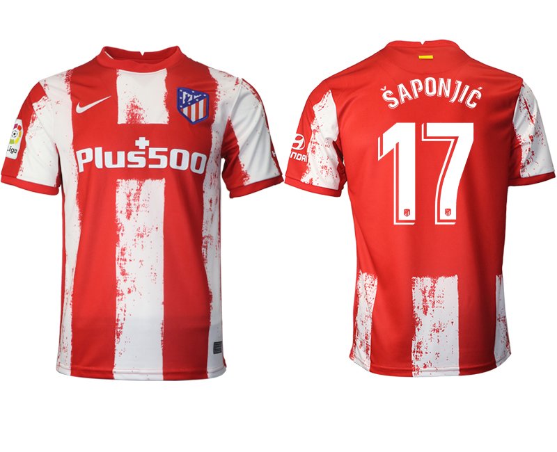 Heimtrikot Atlético Madrid 2021/22 rot/weiß mit Aufdruck Šaponjić 17