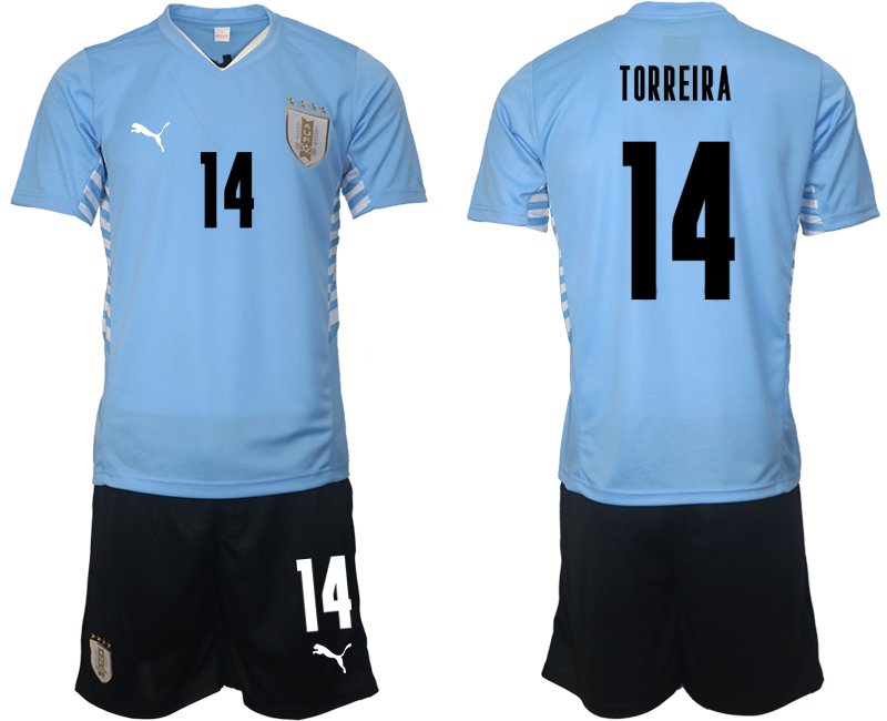 Herren Trikotsatz Uruguay 2022 Heimtrikot hellblau mit Aufdruck Torreira 14