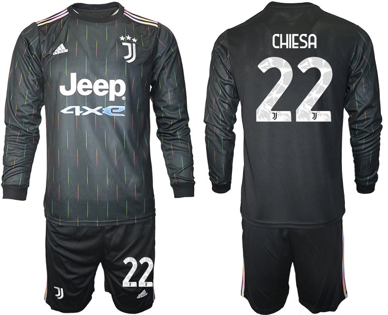 Juventus Turin Herren Auswärts Trikot 2021/22 schwarz/weiß mit Aufdruck Chiesa 22