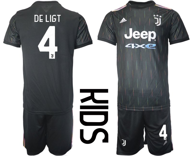 Juventus Turin Trikot Away 2021/22 für Kinder schwarz mit Aufdruck De Ligt 4