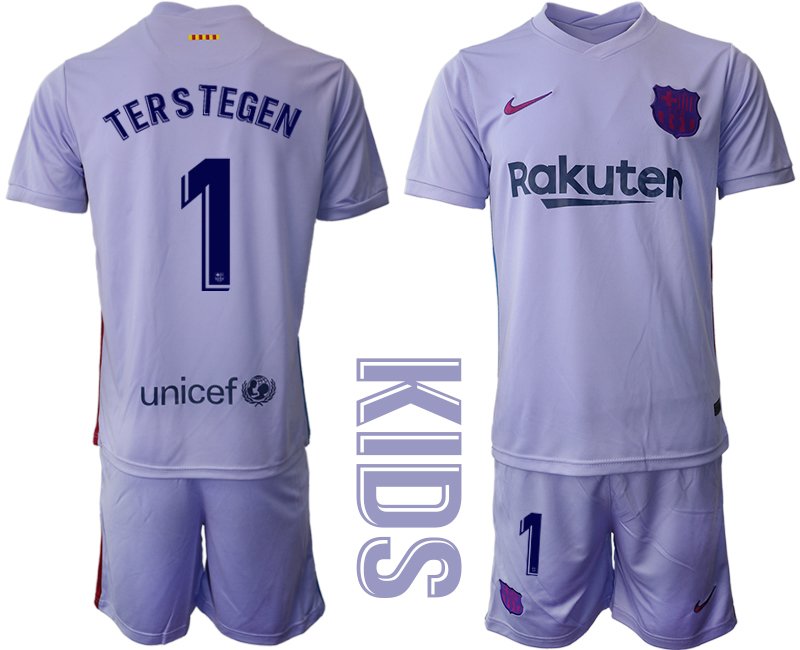 Kinder Fußballtrikot FC Barcelona 2021/22 Auswärts Trikot mit Aufdruck Ter Stegen 1