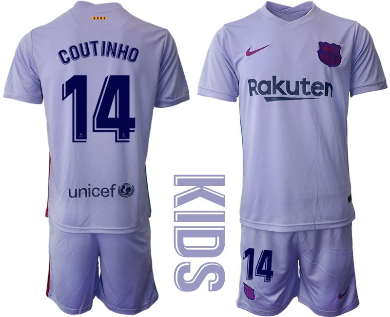 Kinder Fußballtrikot FC Barcelona 2021/22 Trikot Away mit Aufdruck Coutinho 14