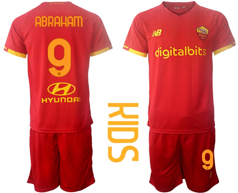 Kindertrikot AS Roma Heim Trikot 2022 rot für Kinder ABRAHAM 9 Trikotsatz