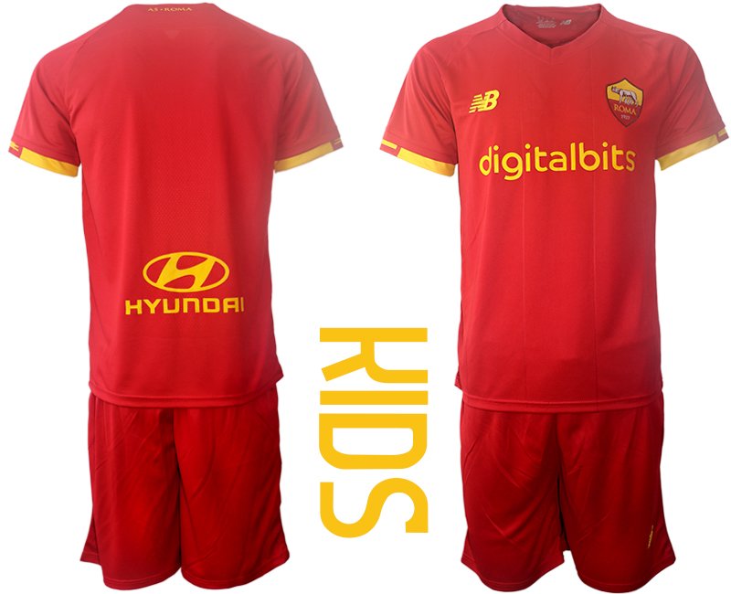 Kindertrikot AS Roma Kinder Heim Trikot 2022 rot Trikotsatz Kurzarm + Kurze Hosen