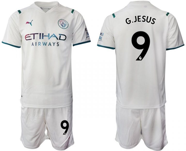 Manchester City Auswärtstrikot 2022 weiß/hellblau mit Aufdruck G.Jesus 9