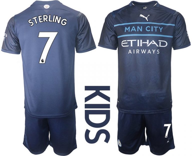 Manchester City Ausweichtrikot 2021/22 Dunkelblau Trikotsatz für Kinder mit Aufdruck Sterling 7