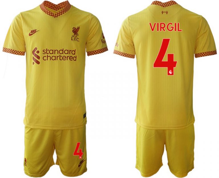 Personalisierbar FC Liverpool Ausweichtrikot 2021/22 gelb-rot mit Aufdruck VIRGIL 4